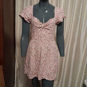 Abercrombie & Fitch Floral Knot Front Mini Dress w/ Pockets Red & White Size M